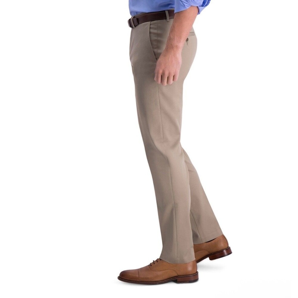 $70 NEW HAGGAR Mens 32x34 Beige Cotton Slim Straight Premium Khaki Chino Pants - Picture 6 of 7